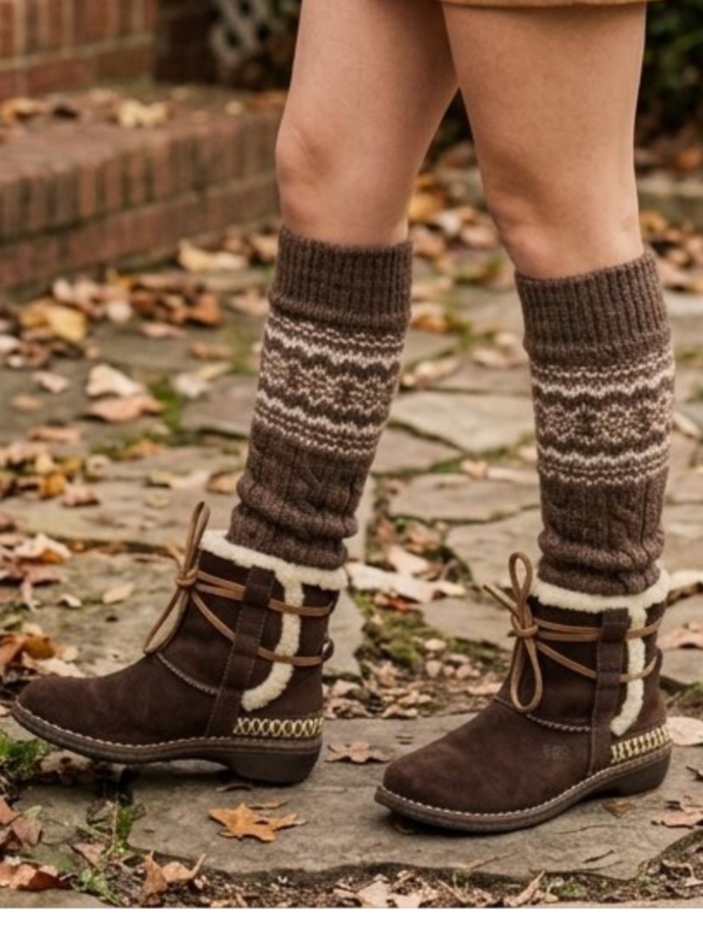 Y2K UGG Cove Brown Leather Suede & Fur Ankle Boots Sz 7 Cabincore Apres Ski Boho
